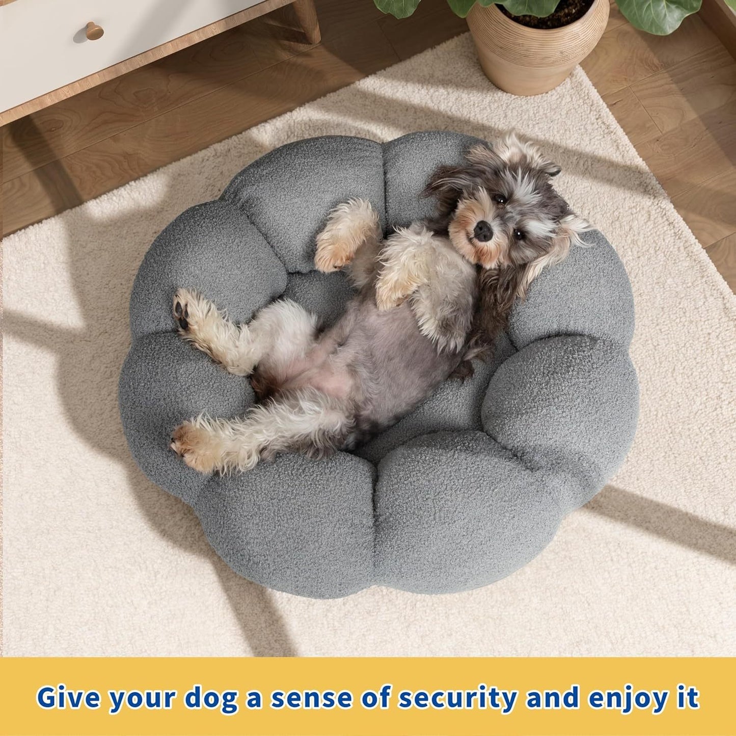 Calming Cat Beds For Indoor Cats Fluffy Flower Cat Dog Bed In Plush Teddy Sherpa Round Donut Cuddler Puppy Bed Non Slip Machine Washable Pet Bed