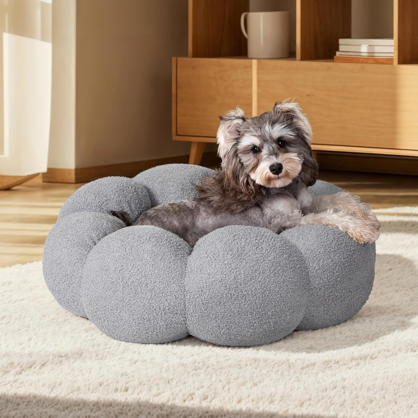 Calming Cat Beds For Indoor Cats Fluffy Flower Cat Dog Bed In Plush Teddy Sherpa Round Donut Cuddler Puppy Bed Non Slip Machine Washable Pet Bed