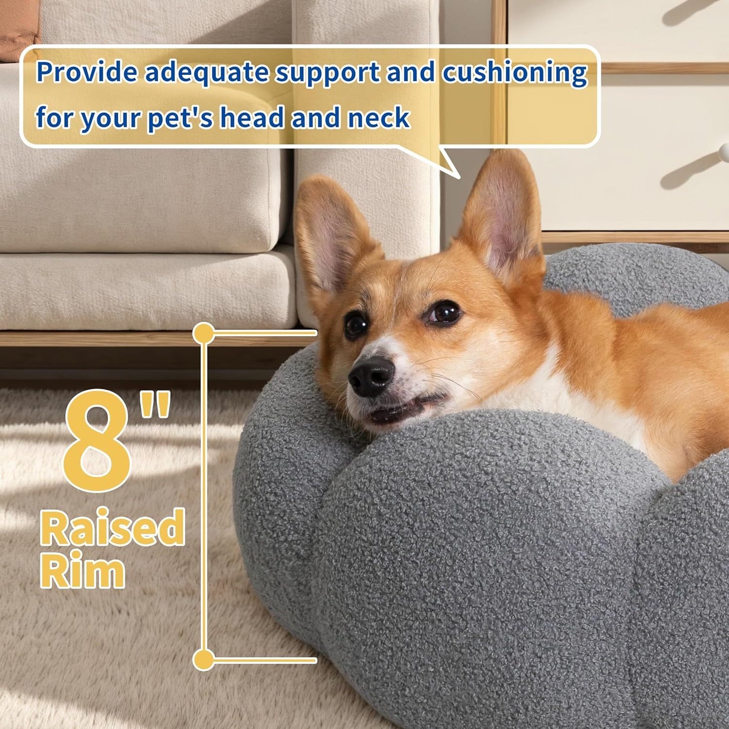Calming Cat Beds For Indoor Cats Fluffy Flower Cat Dog Bed In Plush Teddy Sherpa Round Donut Cuddler Puppy Bed Non Slip Machine Washable Pet Bed