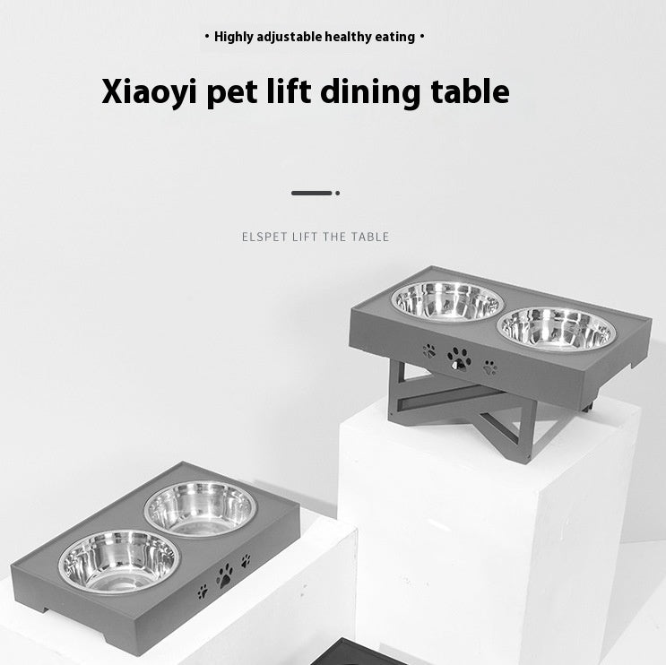 Pet Lifting Table Foldable Dog Drinking Bowl Adjustable Height Dog Bowl Stainless Steel Slow Food Double Bowl Pet Supplies